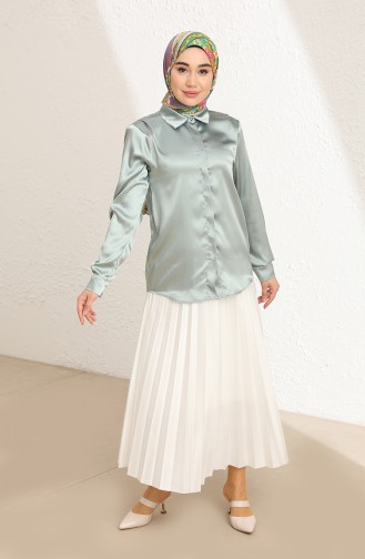 Saten Kumaş Bayan Gömlek 3009-02 Mint Yeşili