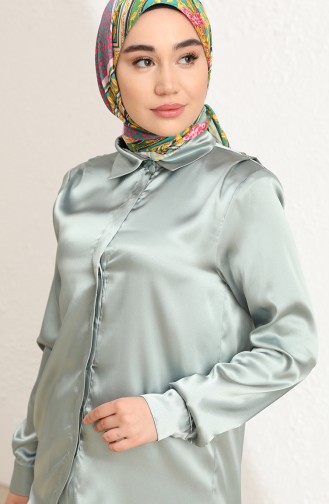Saten Kumaş Bayan Gömlek 3009-02 Mint Yeşili