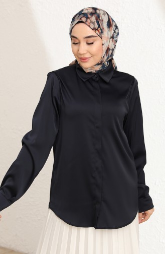 Navy Blue Overhemdblouse 3009-03