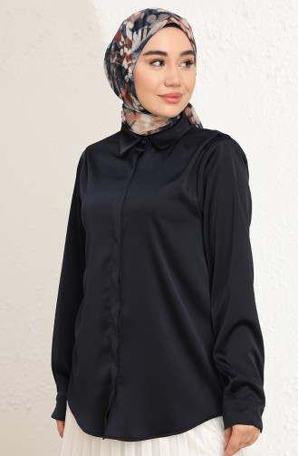 Navy Blue Overhemdblouse 3009-03