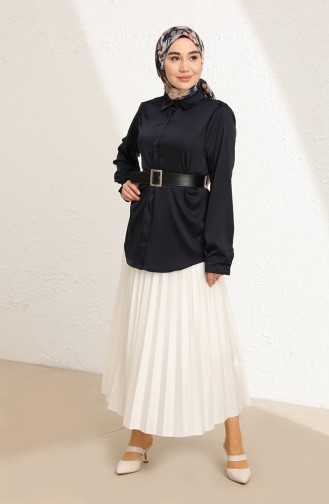 Navy Blue Overhemdblouse 3009-03