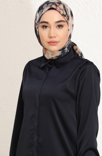 Navy Blue Overhemdblouse 3009-03