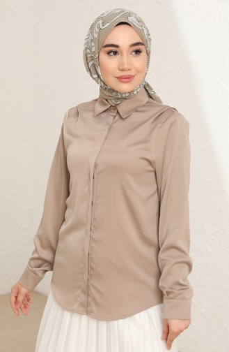 Saten Kumaş Bayan Gömlek 3009-04 Bej