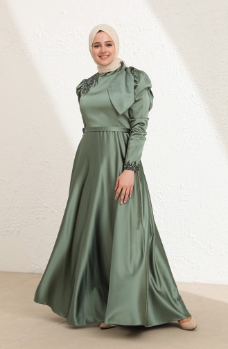 Green Almond Hijab Evening Dress 6035-02