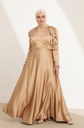 Gold Hijab Evening Dress 6035-03