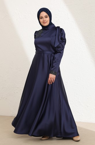 Navy Blue Hijab Evening Dress 6035-05