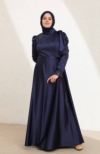 Navy Blue Hijab Evening Dress 6035-05