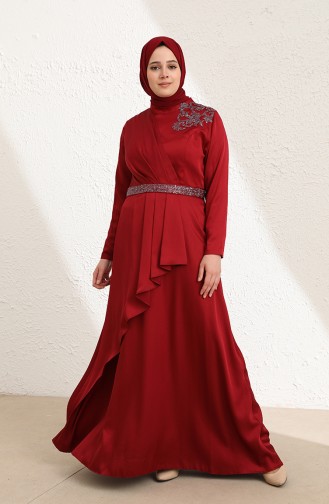 Claret Red Hijab Evening Dress 6037-01
