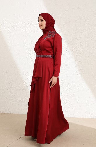 Claret Red Hijab Evening Dress 6037-01