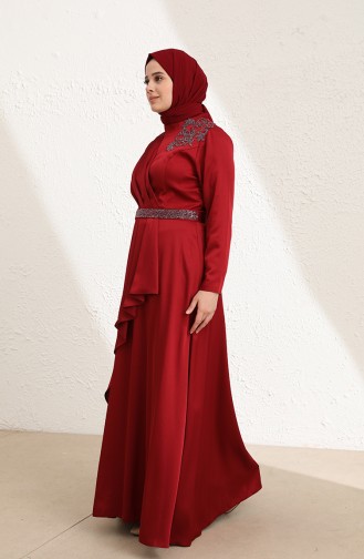 Weinrot Hijab-Abendkleider 6037-01