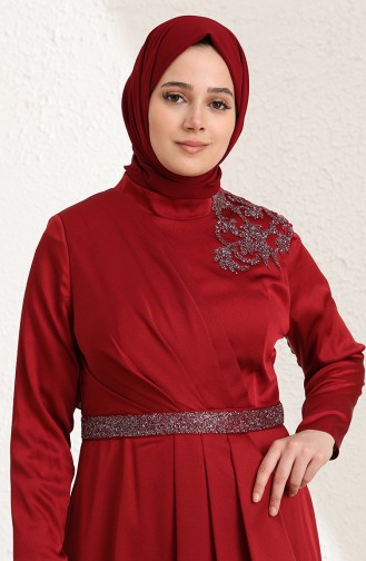 فساتين سهرة بتصميم اسلامي أحمر كلاريت 6037-01