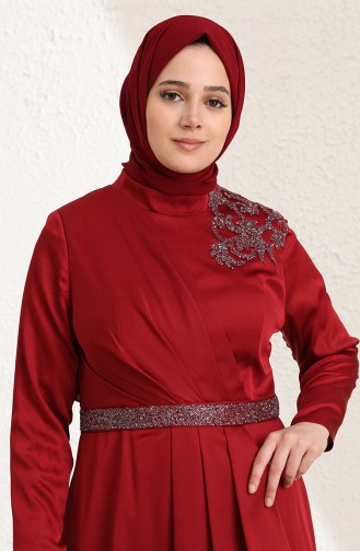 Claret Red Hijab Evening Dress 6037-01