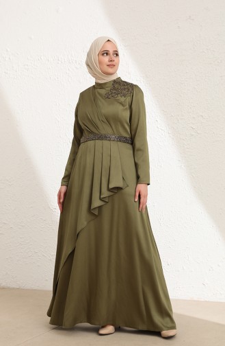 Khaki Hijab Evening Dress 6037-02