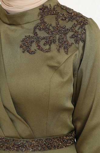 Khaki Hijab Evening Dress 6037-02