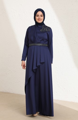 Navy Blue İslamitische Avondjurk 6037-03