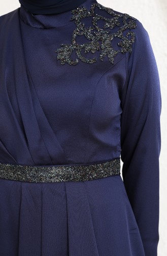 Navy Blue Hijab Evening Dress 6037-03