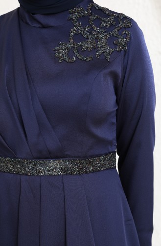 Navy Blue İslamitische Avondjurk 6037-03