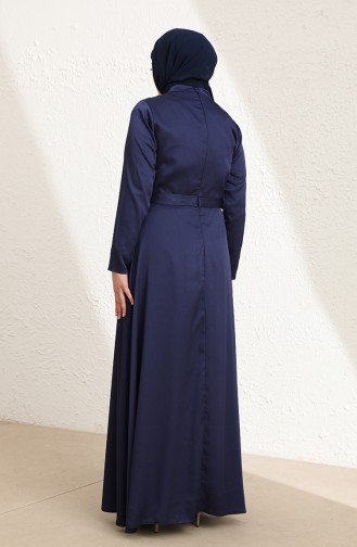 Navy Blue Hijab Evening Dress 6037-03