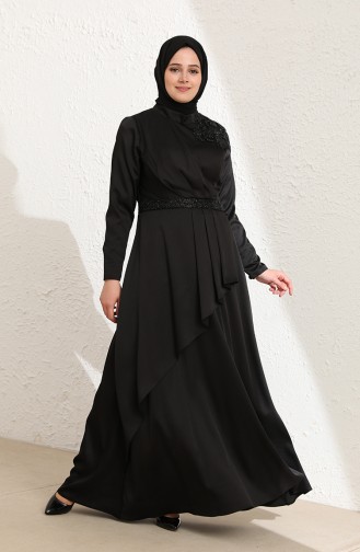 Black Hijab Evening Dress 6037-04