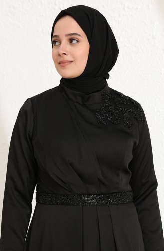 Kreppsatin A-Linie Hijab-Abendkleid In Übergröße 6037-04 Schwarz 6037-04