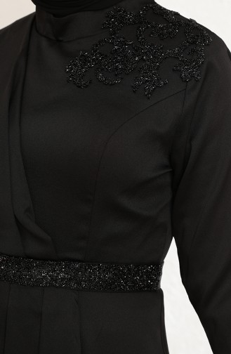 Kreppsatin A-Linie Hijab-Abendkleid In Übergröße 6037-04 Schwarz 6037-04