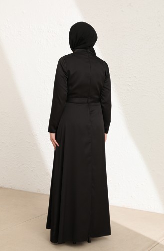 Kreppsatin A-Linie Hijab-Abendkleid In Übergröße 6037-04 Schwarz 6037-04