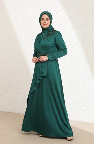 Emerald Green Hijab Evening Dress 6037-05