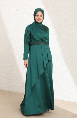 Emerald Green Hijab Evening Dress 6037-05