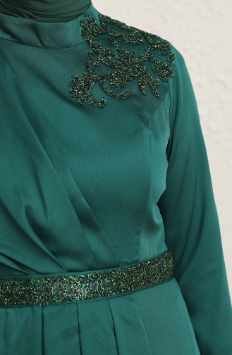 Emerald Green Hijab Evening Dress 6037-05