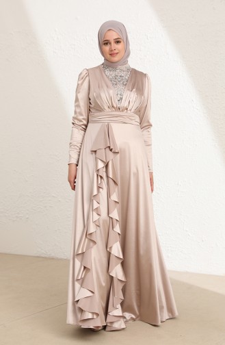 Beige Hijab Evening Dress 6039-01