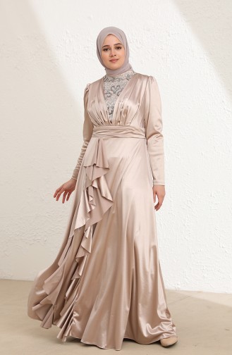 Beige Hijab Evening Dress 6039-01