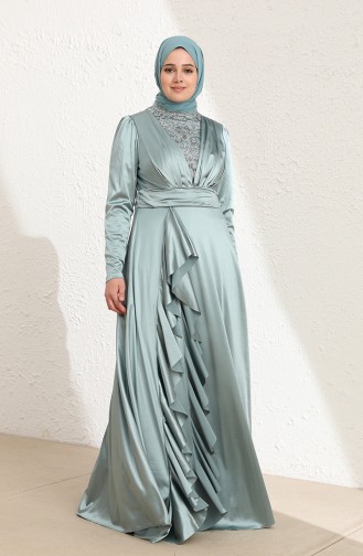 Green Almond Hijab Evening Dress 6039-02