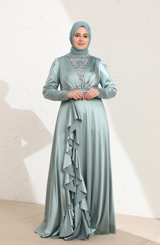 Green Almond Hijab Evening Dress 6039-02