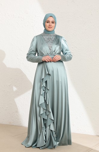 Unreife Mandelgrün Hijab-Abendkleider 6039-02