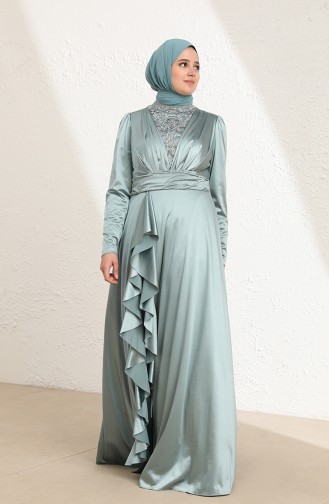 Green Almond Hijab Evening Dress 6039-02