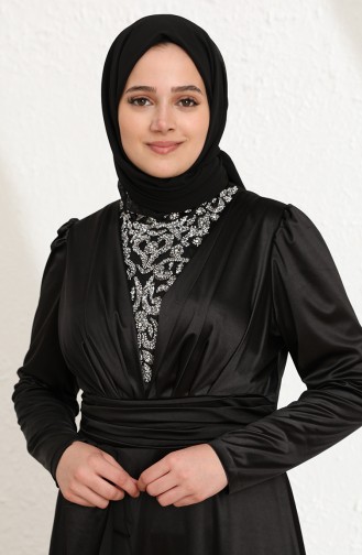 Black Hijab Evening Dress 6039-04