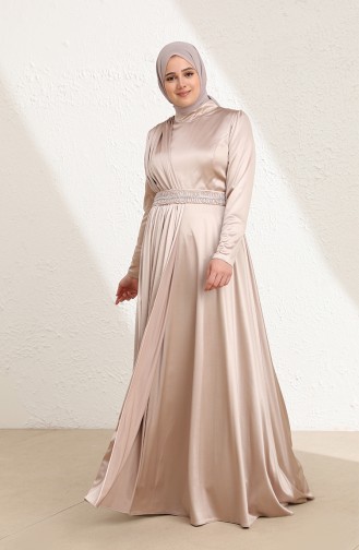 Beige Hijab Evening Dress 6040-01