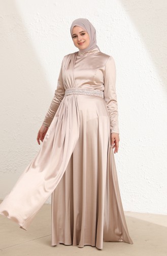 Beige Hijab Evening Dress 6040-01