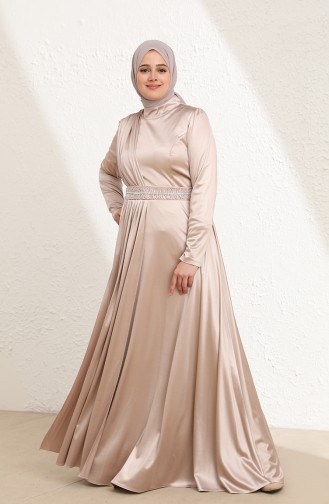 Beige Hijab Evening Dress 6040-01