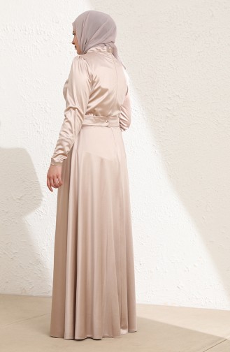 Beige Hijab Evening Dress 6040-01