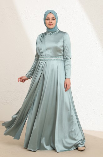 Green Almond Hijab Evening Dress 6040-02