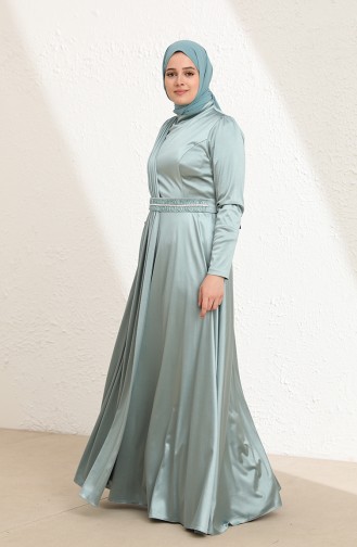 Green Almond Hijab Evening Dress 6040-02