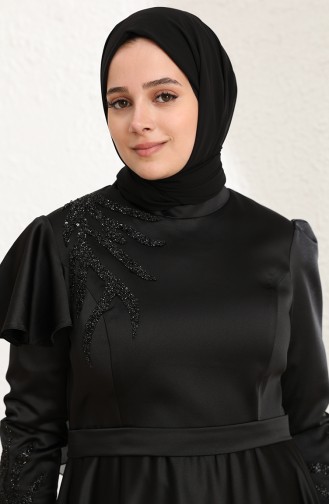 Black Hijab Evening Dress 6043-02