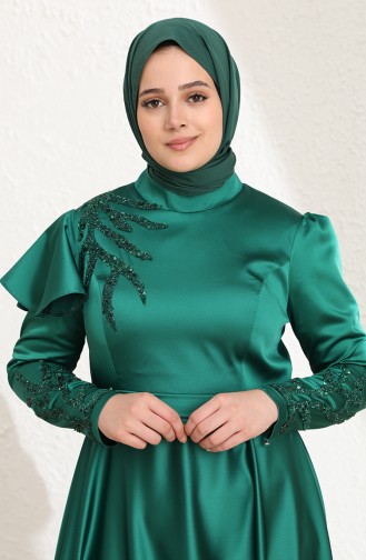 Emerald Green Hijab Evening Dress 6043-03