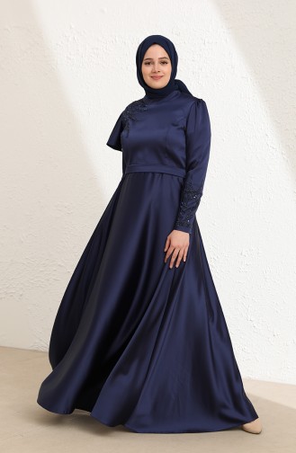 Navy Blue Hijab Evening Dress 6043-05