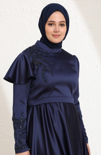 Navy Blue Hijab Evening Dress 6043-05