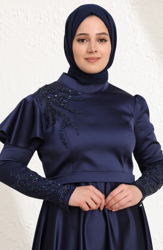 Navy Blue İslamitische Avondjurk 6043-05