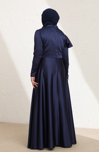 Navy Blue Hijab Evening Dress 6043-05