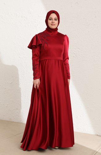 Claret Red Hijab Evening Dress 6043-06