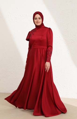 Claret Red Hijab Evening Dress 6043-06